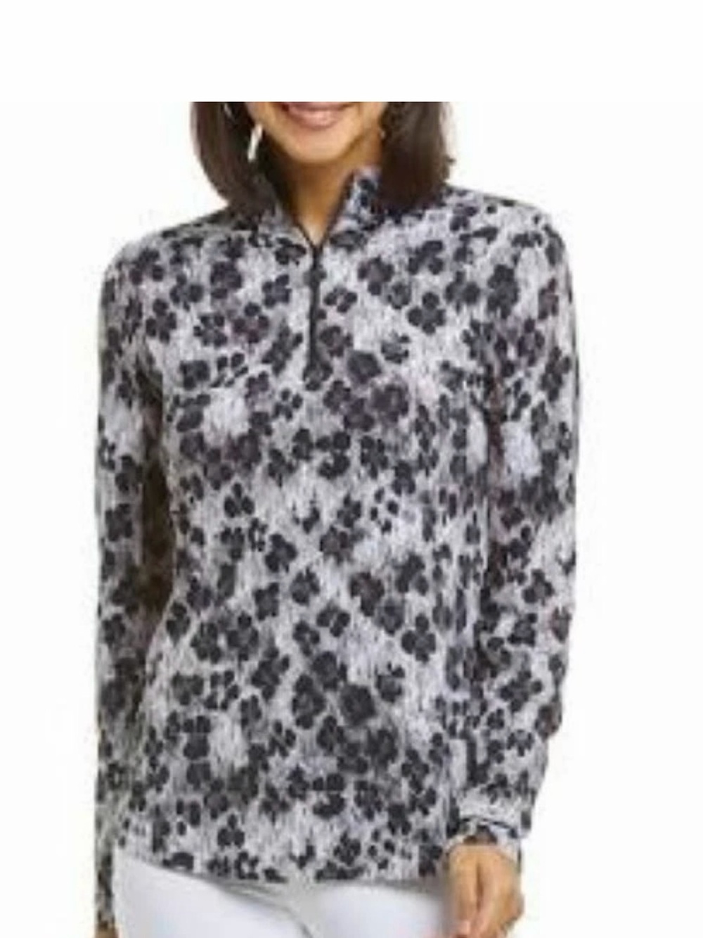 IBKUL Le Leopard 1/4 Zip Polo Shirt Long Sleeve Top UPF 50 Golf Tennis M